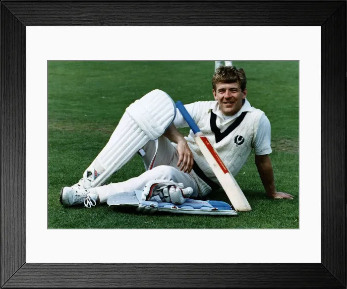 Framed Print : Rangers goalkeeper Andy Goram lying on cricket pitch wearing cricket clothes bat footba Framed Print : Rangers goalkeeper Andy Goram lying on cricket pitch wearing cricket clothes bat footba