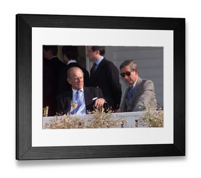 Framed Print : Prince Charles and Prince Philip at Guards Polo Club June 1999 for the Eton Tea