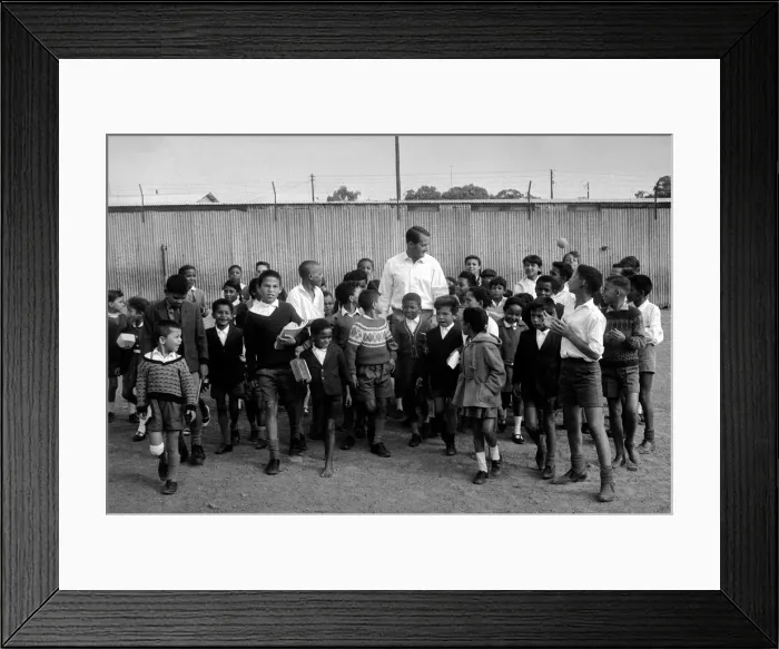 Framed Print : Basil D Oliveira Cricket Player in South Africa with a group of children Framed Print : Basil D Oliveira Cricket Player in South Africa with a group of children