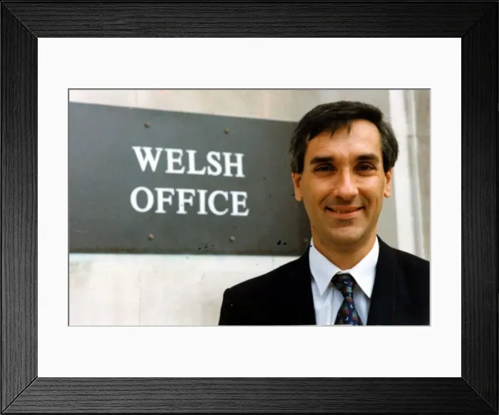 Framed Print : John Redwood - The Secretary of State for Wales pictured outside the Welsh Office in Framed Print : John Redwood - The Secretary of State for Wales pictured outside the Welsh Office in
