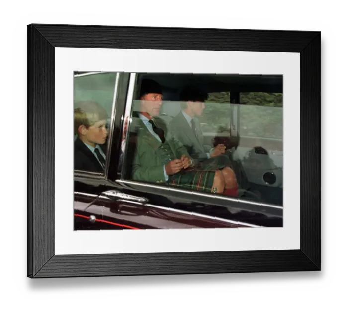 Framed Print : Princess Diana Death 31 August 1997 royal family leaving Crathie Kirk, Balmoral