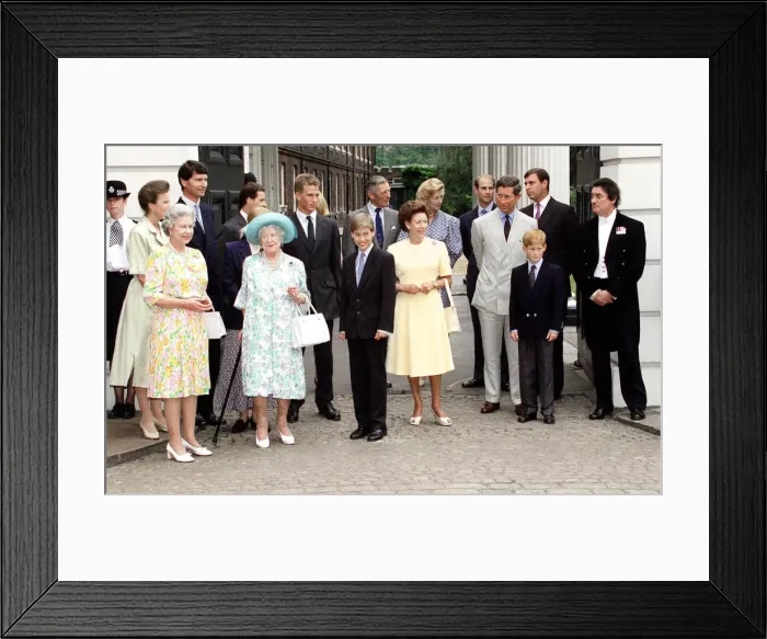 Framed Print : Queen Mother 94th birthday celebrations with other members of Royal family outside