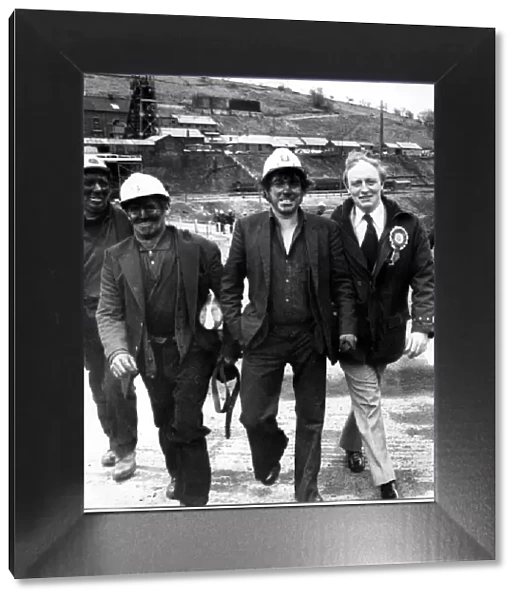 Labour MP, Neil Kinnock pictured electioneering in Bedwellty with local miners - April