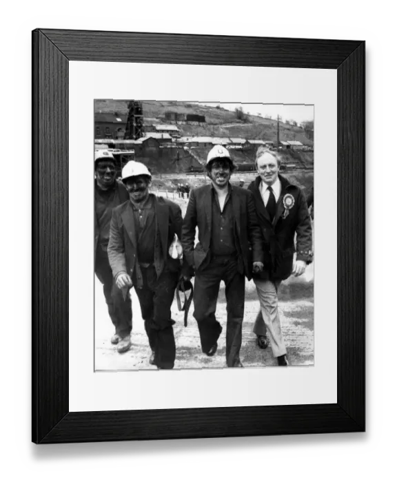 Framed Print : Labour MP, Neil Kinnock pictured electioneering in Bedwellty with local miners - April Framed Print : Labour MP, Neil Kinnock pictured electioneering in Bedwellty with local miners - April