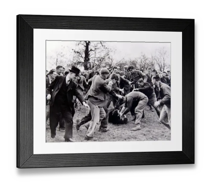 Framed Print : Hallaton Barrel kicking circa 1979