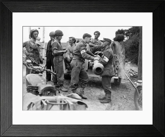 Framed Print : World War 2 August 1944 British and German Red Cross personnel meet over a howitzer