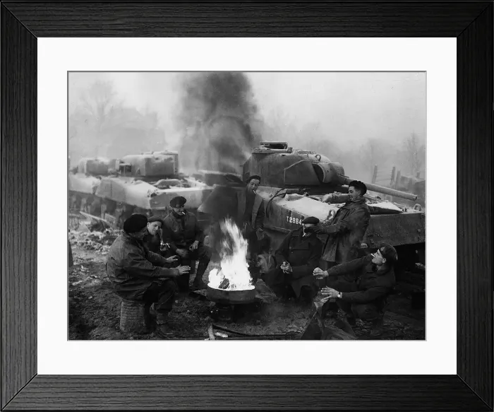 Framed Print : World War 2 Belgium December 1944 Troops from a tank recovery unit relax around a Framed Print : World War 2 Belgium December 1944 Troops from a tank recovery unit relax around a