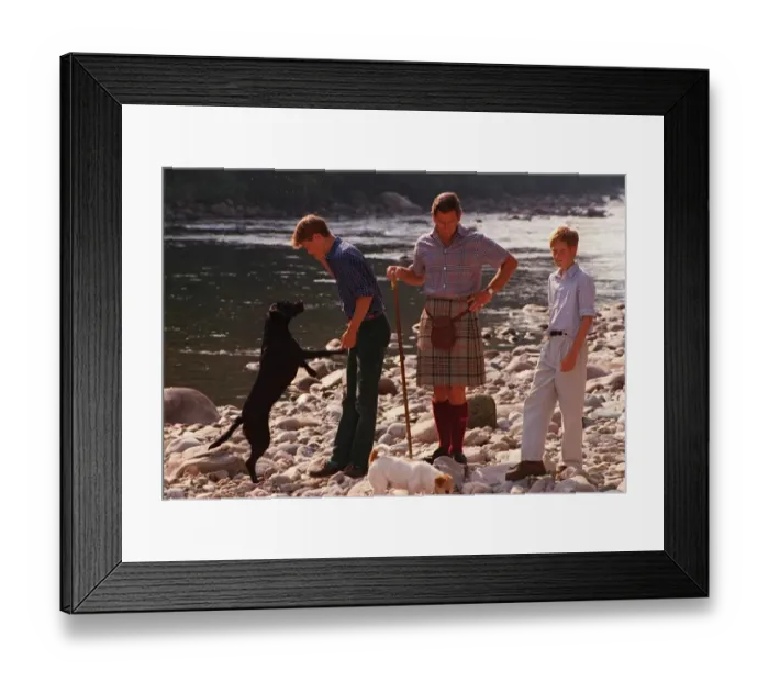 Framed Print : Prince Charles at Balmoral Estate in Scotland with his two sons Prince William (left