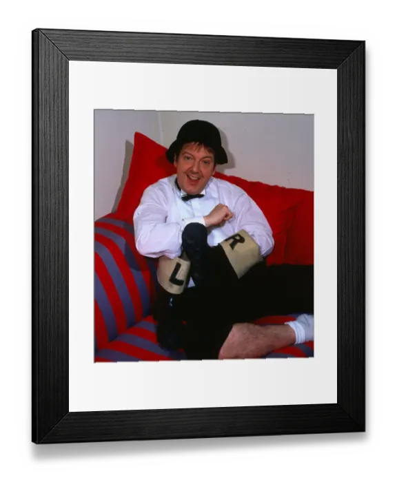 Framed Print : Jimmy Cricket comedian September 1986 holding left and right wellies welly boots