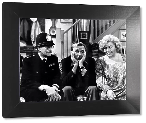 Eric Sykes actor Hattie Jacques actress and Derek Guyler actor in BBC television sitcom