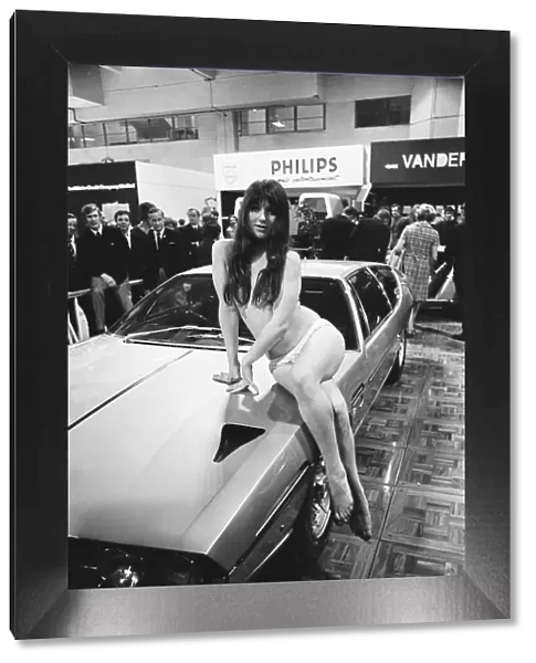 Model drapped over Motor Car at the 1969 Motor Show 1st June 1969