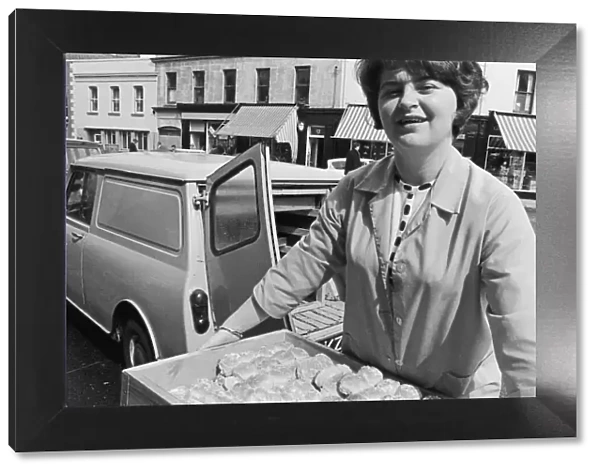 The local baker in Coleraine seen here delivering bread. Circa 1966