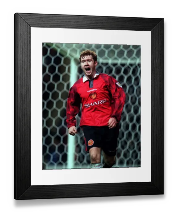 Framed Print : Paul Scholes Manchester United Apr 1998 Celebrating after scoring a goal for Framed Print : Paul Scholes Manchester United Apr 1998 Celebrating after scoring a goal for