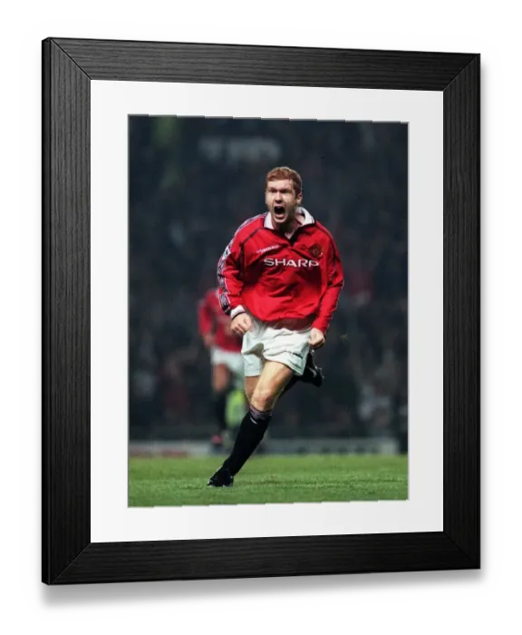 Framed Print : Paul Scholes football player for Manchester United sep 1998 celebrates after