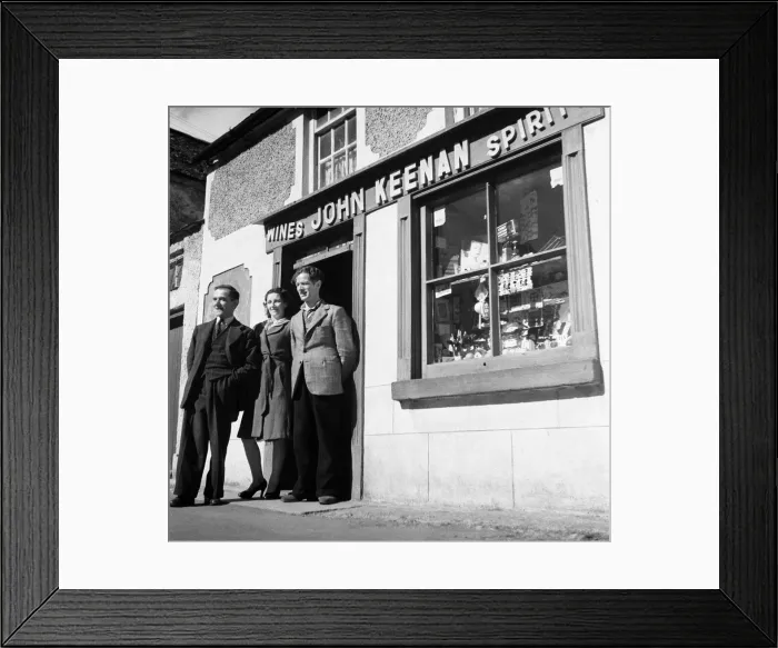 Framed Print : Scene outside John Keenan Off Licence in Eire Circa 1950 Framed Print : Scene outside John Keenan Off Licence in Eire Circa 1950