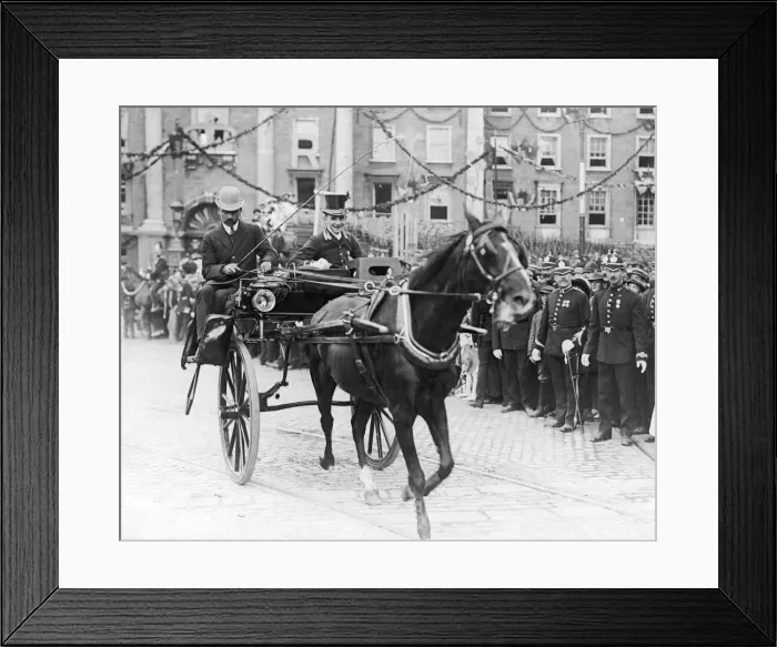 Framed Print : Royal servant seen here on a jaunting car in Dublin Circa July 1911 Framed Print : Royal servant seen here on a jaunting car in Dublin Circa July 1911