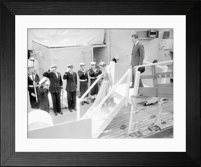 Framed Print : Princess Margaret seen here boarding HMS Coquette a Royal Navy destroyer at Fleetwood Framed Print : Princess Margaret seen here boarding HMS Coquette a Royal Navy destroyer at Fleetwood
