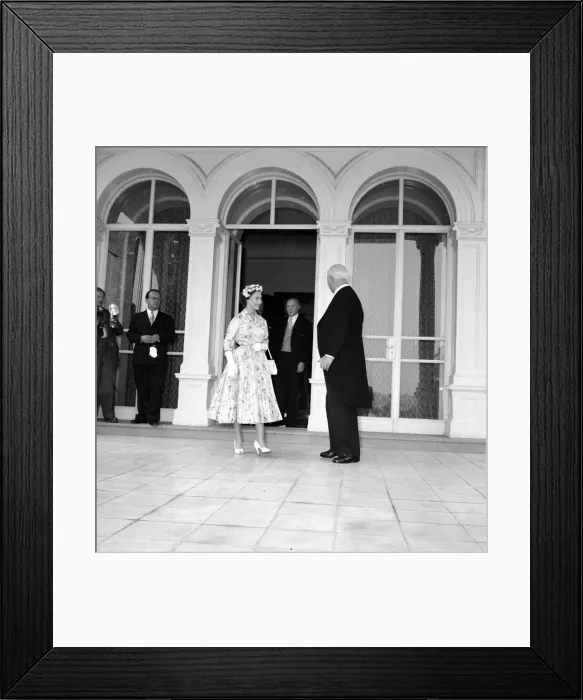 Framed Print : Princess Margaret seen here on the balcony of the residence of Dr Heuss on the first day Framed Print : Princess Margaret seen here on the balcony of the residence of Dr Heuss on the first day