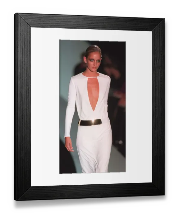 Framed Print : Georgina Grenville new star modelling a stunning Gucci number in Milan March 1996
