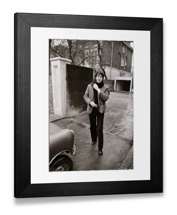 Framed Print : Paul McCartney of the Beatles about to get into his mini car December 1967 Framed Print : Paul McCartney of the Beatles about to get into his mini car December 1967