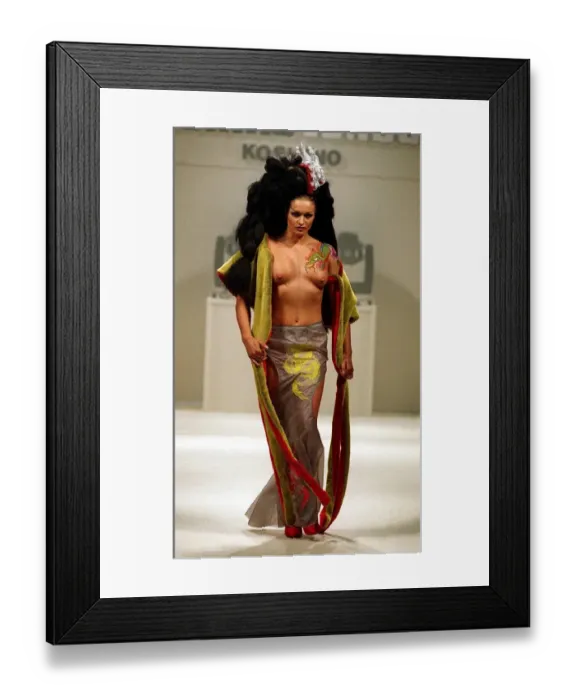 Framed Print : Nikki Diamond former Gladiator Scorpio modelling Michiko Koshino design London
