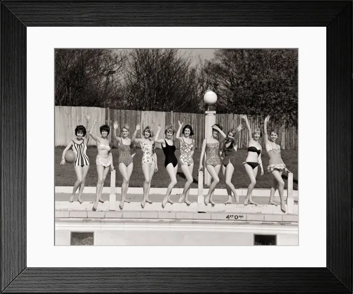Framed Print : No Drop of Water March 1961 Top ten in the hit parade of sunshine fashions - models Framed Print : No Drop of Water March 1961 Top ten in the hit parade of sunshine fashions - models