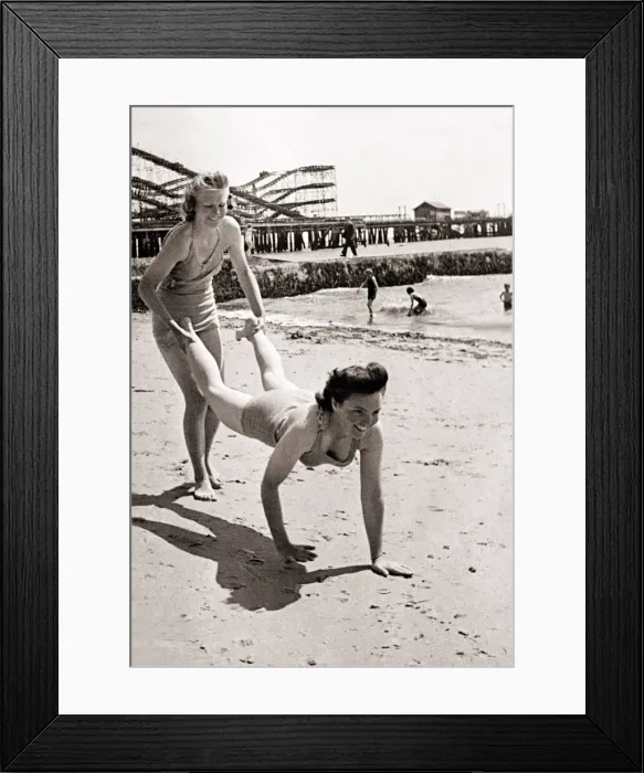 Framed Print : Slimming exercises on the sands at Clacton on sea beach July 1946