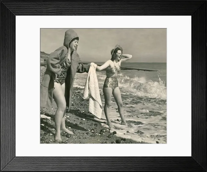 Framed Print : Two Women Barbra Howes 20 and Sylvia Hansen Holidaymakers came in duffle coats over their Framed Print : Two Women Barbra Howes 20 and Sylvia Hansen Holidaymakers came in duffle coats over their