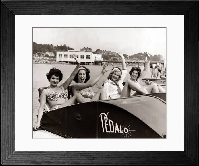 Framed Print : Womans Mirror Beach Caravan series Weston super Mare in Somerset August