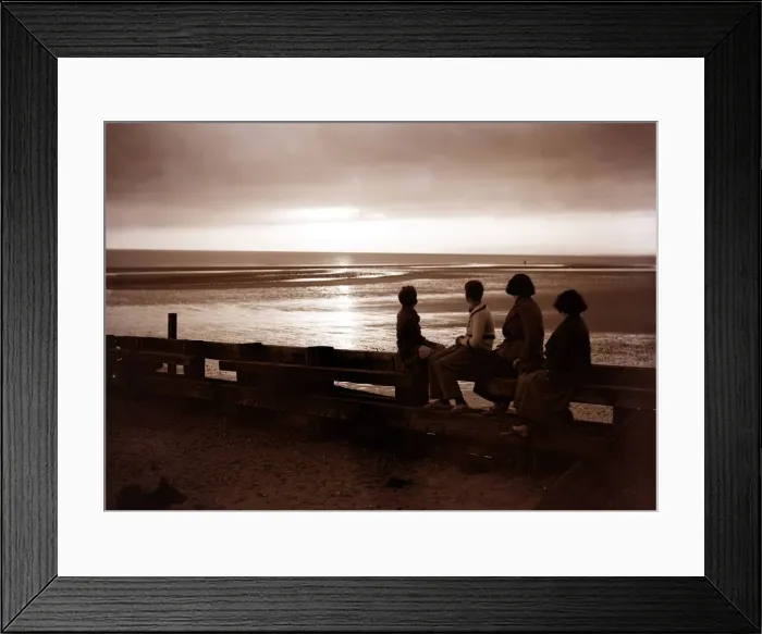 Framed Print : Darkness falls around them as they watch the sunset at Rye Bay Sussex June 1935 Framed Print : Darkness falls around them as they watch the sunset at Rye Bay Sussex June 1935