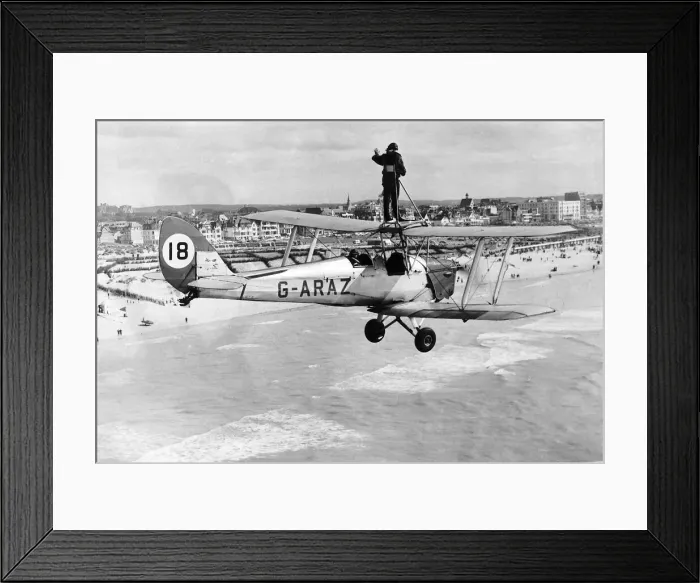 Framed Print : Allanah Campbell Flew across the English Channel standing on the wing of a Tigermoth