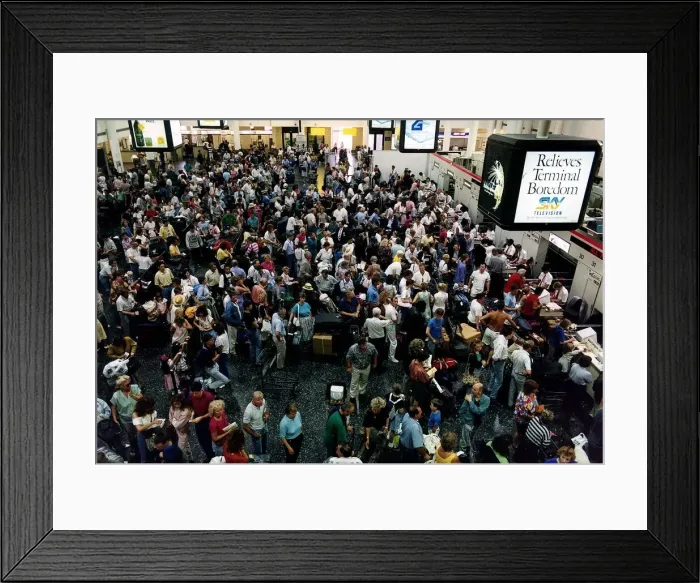 Framed Print : Air Passengers Flight Delay at Gatwick airport July 1989