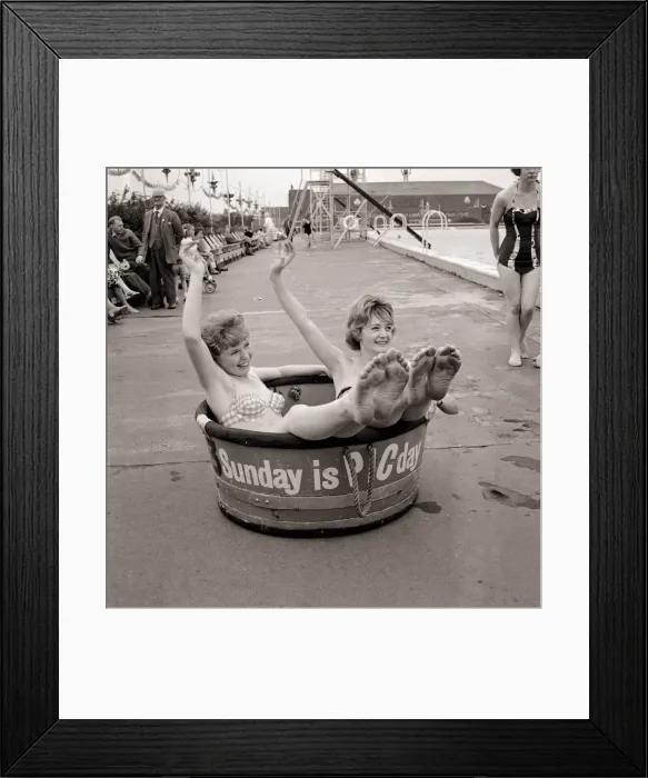 Framed Print : Women taking part in a Sunday pictorial sponsored Tub Race at Butlins Holiday Camp Framed Print : Women taking part in a Sunday pictorial sponsored Tub Race at Butlins Holiday Camp