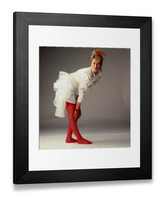 Framed Print : Wedding dress fashion, October 1987 Model wearing white satin dress with mini skirt Framed Print : Wedding dress fashion, October 1987 Model wearing white satin dress with mini skirt