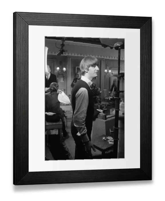 Framed Print : Beatles drummer Ringo Starr at Twickenham film studios, February 1964 Framed Print : Beatles drummer Ringo Starr at Twickenham film studios, February 1964