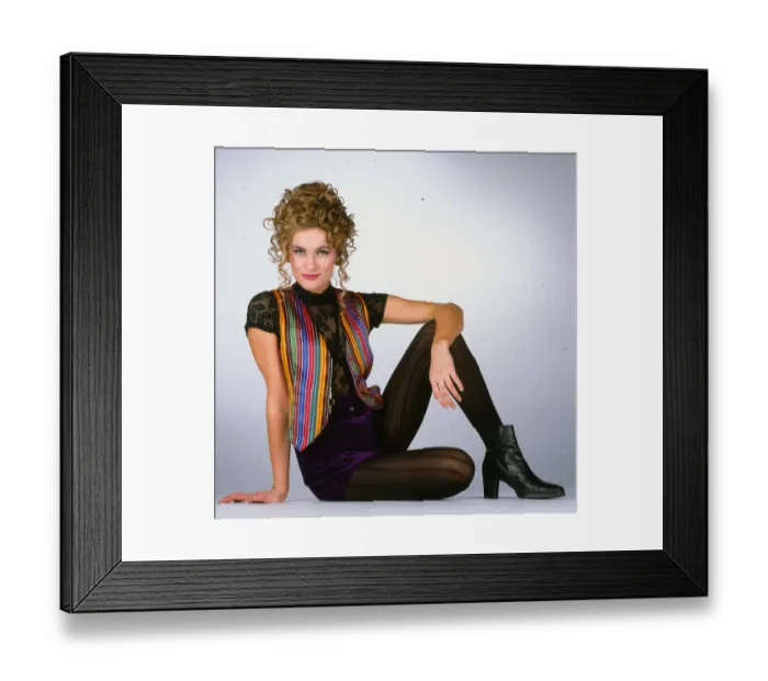 Framed Print : Waistcoats dress and fashion 1992 Model wearing multi coloured striped waistcoat