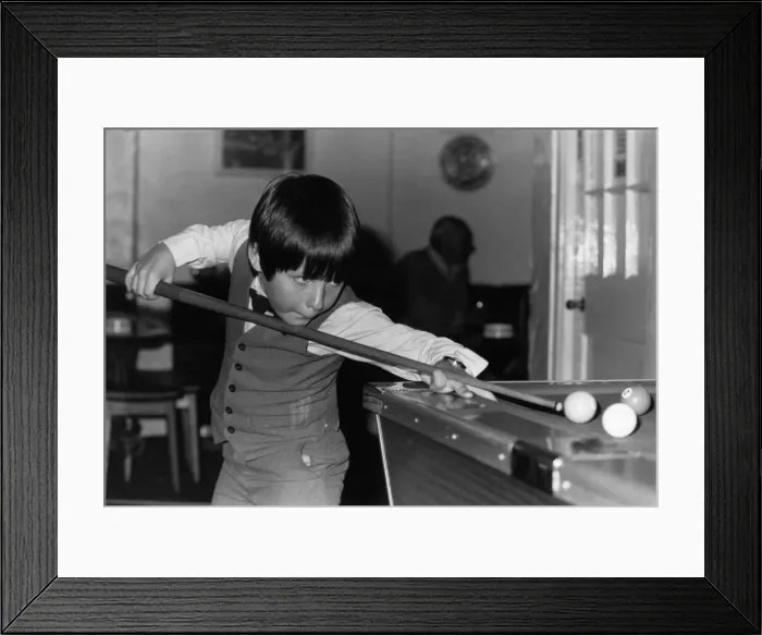 Framed Print : The Tuxedo Kid 8 year old Mark Kiernan seen here at the pool table. 25th September 1984