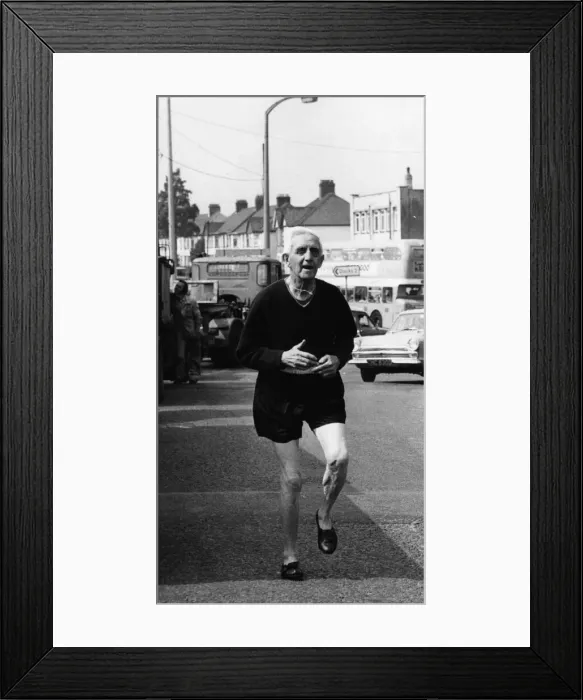 Framed Print : Pensioner Pat Barry, 76, training for the Powderhall Sprint. 15th August 1973 Framed Print : Pensioner Pat Barry, 76, training for the Powderhall Sprint. 15th August 1973