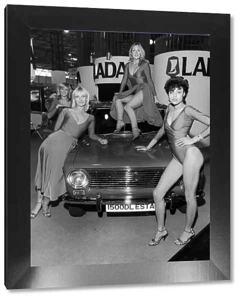 Models pose on the Lada stand at the 1984 Motor Show at the NEC. 24th October 1980