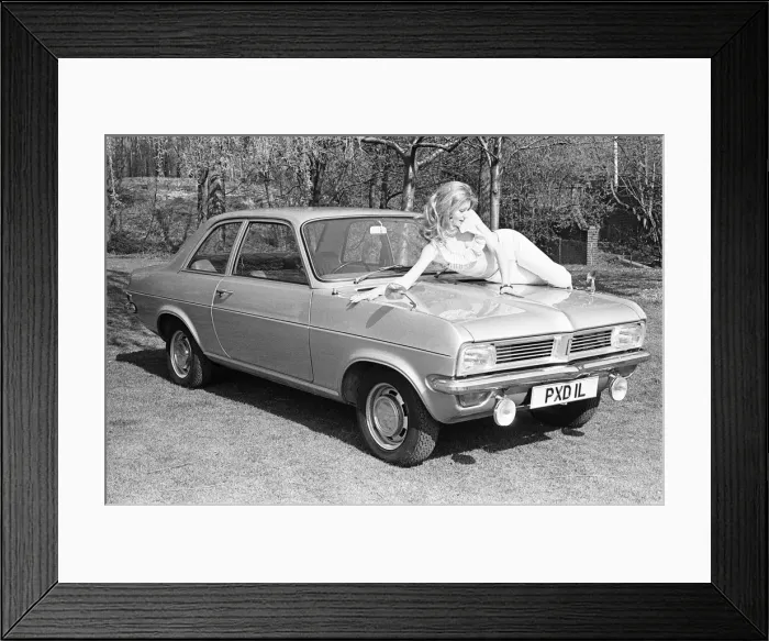 Framed Print : Reveille model Lia seen here posing with a Vauxhall Viva car which is a top prize in