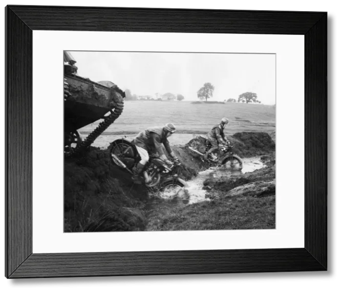Framed Print : Motor Cycle training at Driving & Maintenance School in the Lake District November 1942 Framed Print : Motor Cycle training at Driving & Maintenance School in the Lake District November 1942