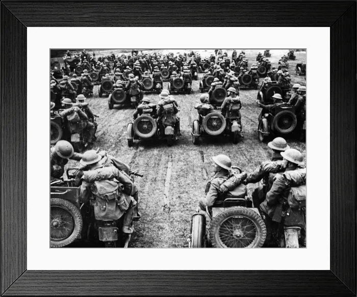 Framed Print : The Northumberland Fusiliers, a Motor Cycle Battalion, pictured during training exercise Framed Print : The Northumberland Fusiliers, a Motor Cycle Battalion, pictured during training exercise