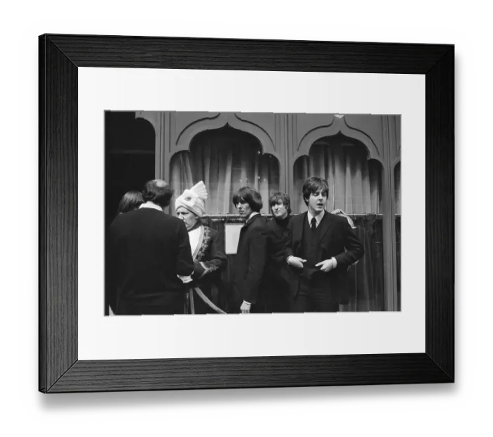 Framed Print : The Beatles on set of new film Help! 9th May 1965. The shoot moved to a side Framed Print : The Beatles on set of new film Help! 9th May 1965. The shoot moved to a side