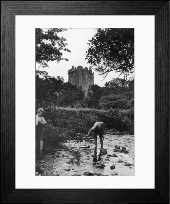 Framed Print : Two boys playing in the stream below Blarney Castle. 24th September 1935 Framed Print : Two boys playing in the stream below Blarney Castle. 24th September 1935