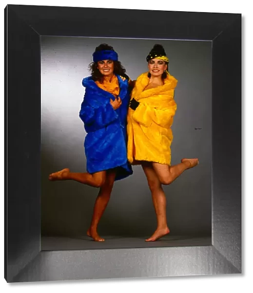Fur Coat Fashion Models showing off yellow blue white fake fur coats