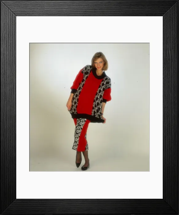 Framed Print : Woollens fashion, November 1985 Female model wearing red woollen tunic with top Framed Print : Woollens fashion, November 1985 Female model wearing red woollen tunic with top