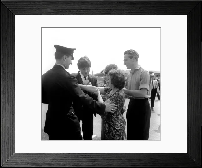 Framed Print : Paul McCartney a signing autographs for fans after arriving at Luton Airport, May 1964
