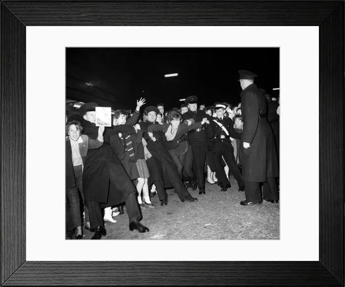 Framed Print : Pop Group The Beatles November 1963 Police hold back fans Framed Print : Pop Group The Beatles November 1963 Police hold back fans