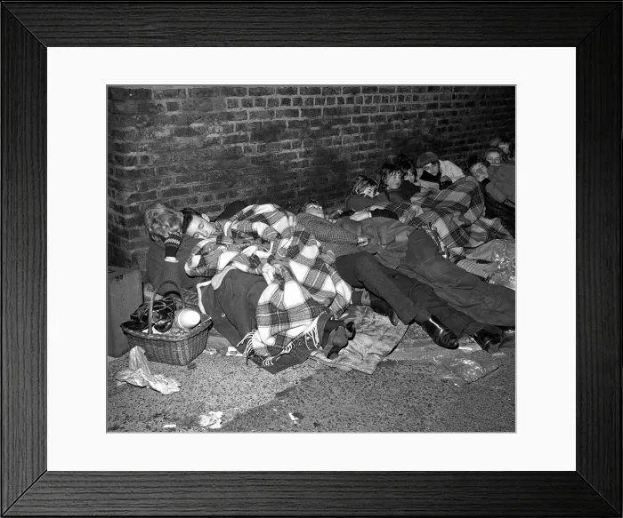 Framed Print : Pop Group The Beatles November 1963 Night shots of fans a sleep queuing Framed Print : Pop Group The Beatles November 1963 Night shots of fans a sleep queuing