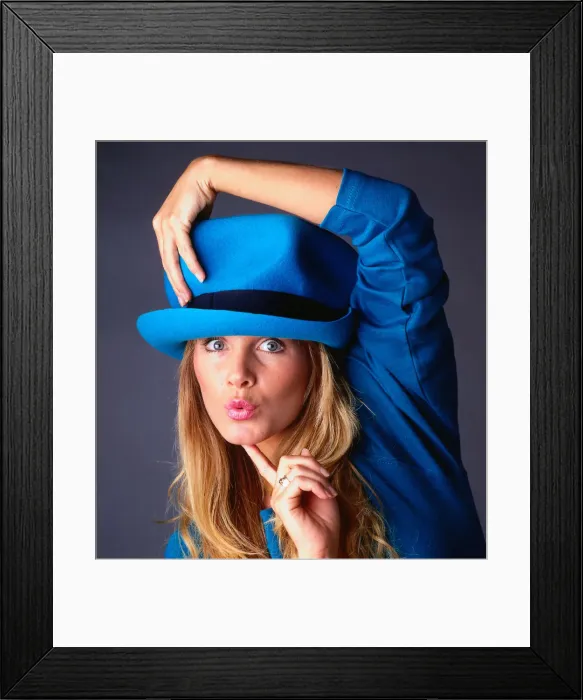 Framed Print : Hat Fashion model wears blue hat November 1989 Framed Print : Hat Fashion model wears blue hat November 1989